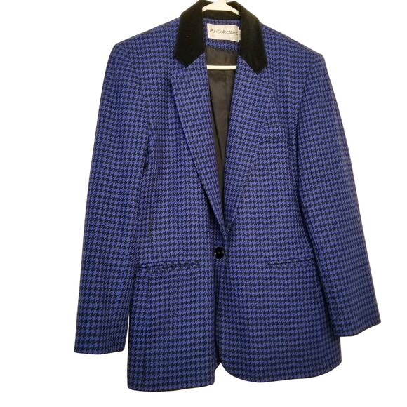 VTG-JH Collectibles Women's Blue/Black Houndstooth Long Sleeve Wool Blazer Sz 12 - Picture 2 of 12